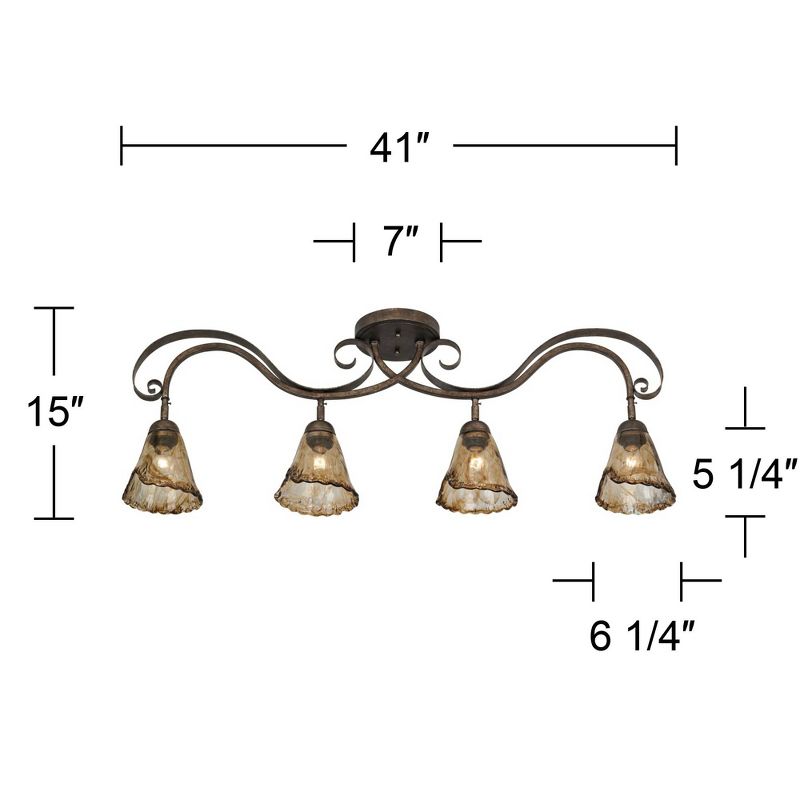 Pro Track 4-Head LED Bulbs Set Ceiling Track Light Fixture Kit Adjustable Brown Bronze Finish Organic Amber Glass Farmhouse Rustic Kitchen 41" Wide, 4 of 10