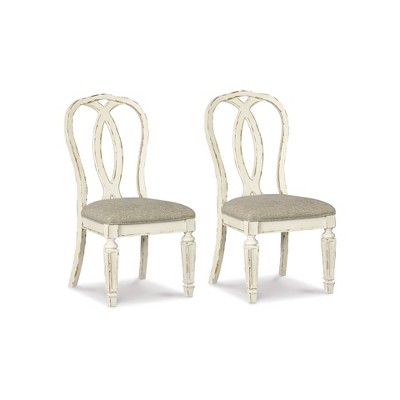Set of 2 Realyn Ribbon Back Dining Upholstered Side Chair Chipped White - Signature Design by Ashley: Polyester, Textured Finish, Wood Frame