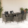 vidaXL 7 Piece Patio Dining Set – Outdoor Gray PE Rattan Furniture with Cushions and Tempered Glass Table for Garden, Backyard, and Patio - 2 of 4
