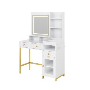 Makeup Vanity with Charging Station & 3-Light Modes - Desk with Mirror, 2 Drawers and Shelves - 1 of 4