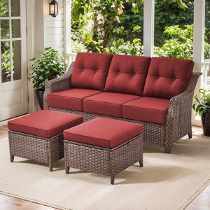Belord 6" Thick Cushion Outdoor Sofa Patio Couch, Patio Furniture 74.8" Wide Sofa with Brown Round Wicker Comfort High Back Patio Couch for Porch - 1 of 4