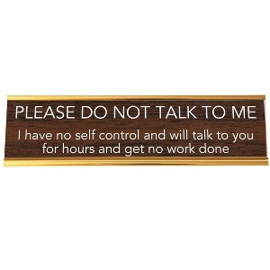 LEMONSODA Nameplate Style Desk Sign (PLEASE DO NOT TALK TO ME) - Brown and Gold - 1 of 2