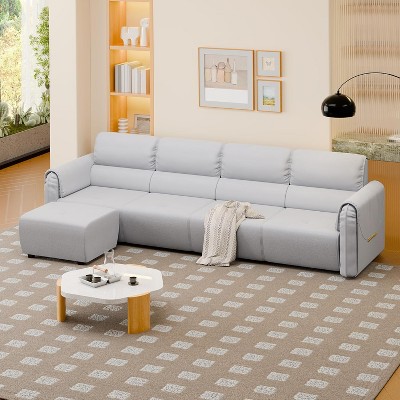 DYHOME Modular Sectional Sofa, 5 Seater L-Shaped Sofa with Ottoman, Microfiber Modern Couch with High Backrest, Lumbar Support, Grey