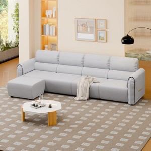DYHOME Modular Sectional Sofa, 5 Seater L-Shaped Sofa with Ottoman, Microfiber Modern Couch with High Backrest, Lumbar Support, Grey - 1 of 4