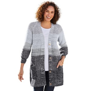 Woman Within Plus Size Ombre Shaker Cardigan - 1 of 4