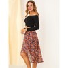 INSPIRE CHIC Women's High Low Hem Elastic Waist Lurex Chiffon A-Line Midi Floral Skirt - 4 of 4