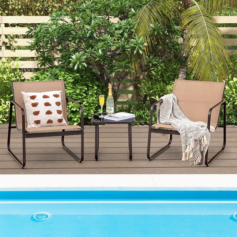 Costway 3 Pieces Patio Conversation Set Outdoor Metal Chair & Table Tempered Glass Top, 2 of 11