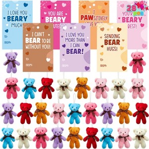 Joyfy 28PCS Valentine's Day Gift Cards Plush Bear Animals Stuffed Toys for Kids, Mini Animal Plush Toys for Valentines Exchange - 1 of 4