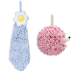 REGALWOVEN 2 Packs Chenille Hand Towel Flower and Cute Cartoon Hanging Hand Towel for Bathroom 6" x 15"/7" x 7" - 1 of 4