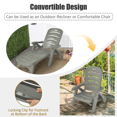 Gray Adjustable Outdoor Chaise Lounge with Arms and Wheels