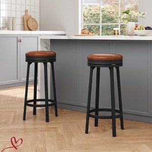 30'' Set of 2/4 Swivel Bar Stools Set with Footrest Counter Height Bar Stools with PU Leather Upholstered - 1 of 4