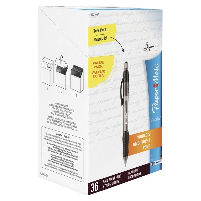 Paper Mate Profile Retractable Ballpoint Pen, Black, pk of 36
