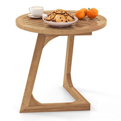 ResenkosSofa Table, End Table, Side Table,Teak Wood Side Table Round Sofa End Table with Slatted Tabletop Brown