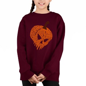 LA Pop Art Evil Pumpkin - Girl's Word Art Crewneck Sweatshirt Maroon Small - 1 of 4