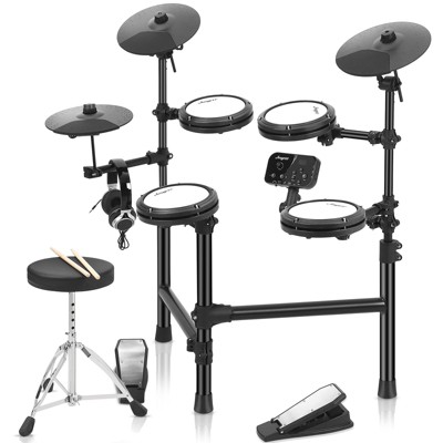 Garvee Electric Drum Set With 4 Quiet Mesh Drum Pads,150 Sounds,2 Switch Pedal,Drum Throne,Drumsticks,Headphones,Electric Drum Set for Beginner