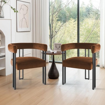 Set Of Two Accent Chairs,Barrel Armchair,Minimalist Velvet Fabric With Black Leg Accent Chair,Curved Back Living Room Chairs-Cuddlewood