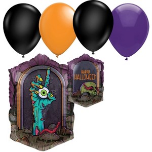 LoonBalloon 28" Halloween Zombie Hand Balloon with 4 Latex Balloons – Scary Party Decoration Set - 1 of 4