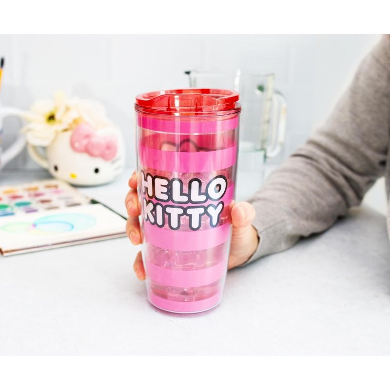 Silver Buffalo Sanrio Hello Kitty Pink Stripes Travel Tumbler with Slide Close Lid | 20 Ounces, 5 of 7