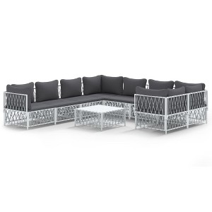vidaXL Patio Furniture Set 9 Piece Garden Sectional Sofa with Cushions Steel - White - 1 of 4