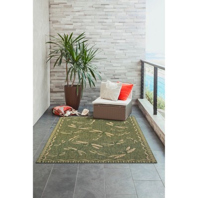 Carmel Dragonfly Green Rectangular Easy-Care Outdoor Rug