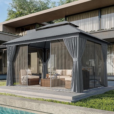 Generic Outdoor Gazebo for Patio 10x12, Metal Frame Canopy with Double Roofs