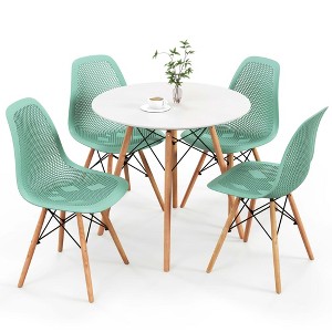 Costway 5 PCS Dining Table Set for 4 Persons Modern Round Table & 4 Chairs with Wood Leg Green/White - 1 of 4