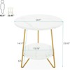SEVOBAL End Tables Round Side Table with Dual Tier Storage and Faux Marble Top for Living Room Bedroom , White Gold, 21.65"*26.77"*3.54" - 2 of 4