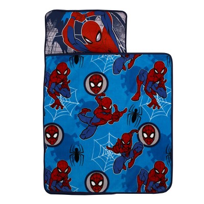 Marvel Spiderman Wall Crawler Red, White, and Blue Spider Webs Preschool Toddler Nap Mat