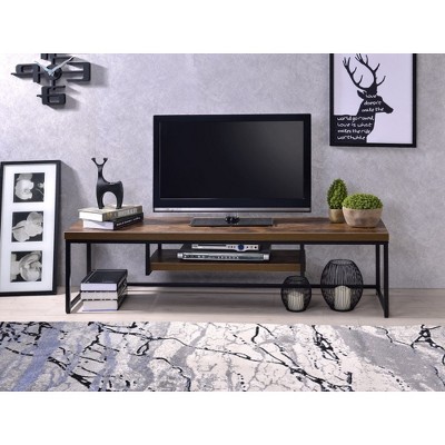 Chic Crate-Weathered Oak & Black Metal TV Stand – Bob Media Console w/ Modern Farmhouse Design, Multi-Room Furniture