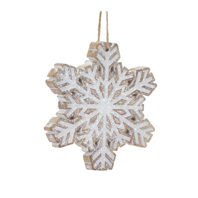 White and Beige Glittered Resin Snowflake Ornaments Set