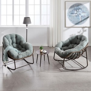 Lyngins Modern Indoor&Outdoor Leisure Rattan Rocking Chair with Padded Cushion,Comfy Accent Chair for Living Room,Garden - 1 of 4