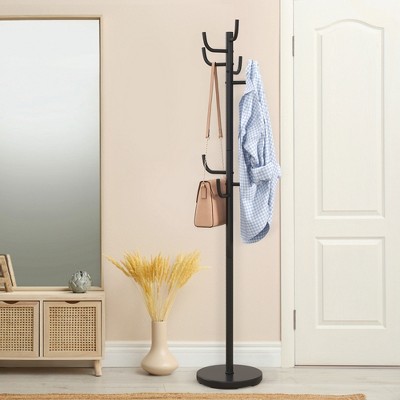 Black Metal Coat Rack with Umbrella Stand and Hooks