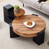 Lovmor Modern Simple Double-Layer Round Coffee Table -  Gray Glass Top with Black MDF L-Shaped Legs.The detachable design make the use of space - image 2 of 4