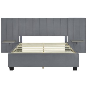 HomeRoots Gray Tufted Velvet Upholstered Queen Bed Frame - 1 of 4