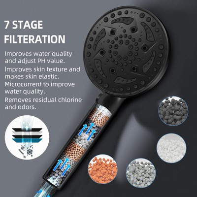 Matte Black Shower Faucet Set with 7-Spray Filtered Head and Valve