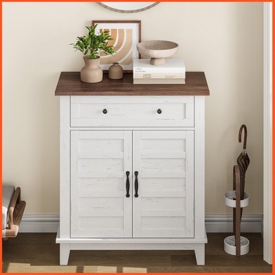 Farmhouse Storage Cabine 3-Tiers Adjustable Shelf with 7 Gears, Rustic Kitchen & Dining Room Organizer
