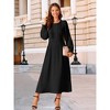 INSPIRE CHIC Women's Elegant Frilled Crewneck Midi Long Sleeve Pleated A-Line Flowy Dress with Pockets - 3 of 4