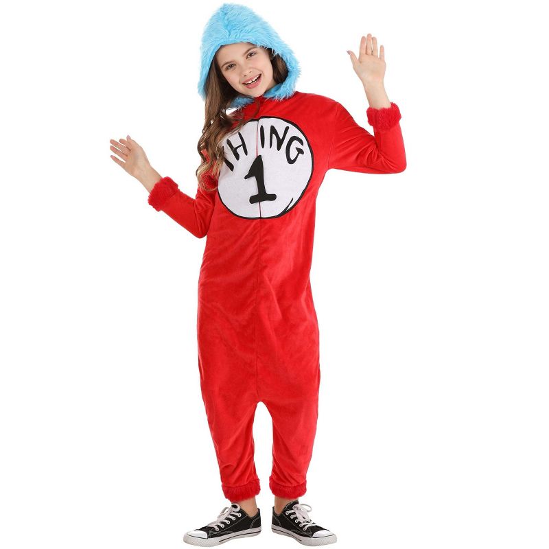 HalloweenCostumes.com Small/Medium   Dr. Seuss Thing 1 and Thing 2 Jumpsuit Costume Kids., Black/White/Red, 1 of 7