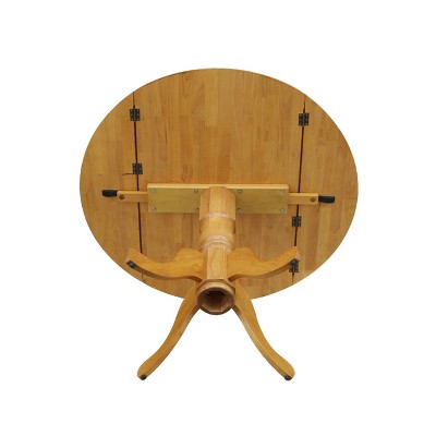 Contemporary 44.5" Round Oak Wood Extendable Dining Table