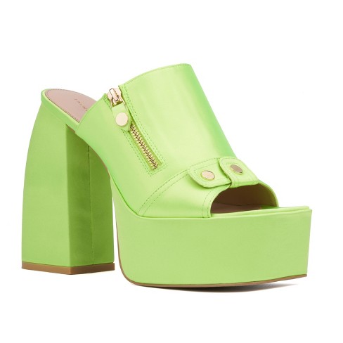 Fashion to Figure Women s Icelynn Platform Heel Slide Wide Width Neon Green 8