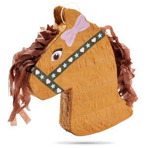Blue Panda Small Pony Design Pinata for Wild West Horse Themed Cowgirl Birthday, Farm Party Supplies and Decorations, 12 x 16 x 3 in - 1 of 4