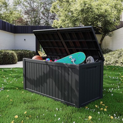 Maggift Deck Box, 180GAL Outdoor Storage Box, Patio Gardening Tools, Water and UV Resistant for Patio, Garden, Lawn, Black, 61"*28.4"*29.1"
