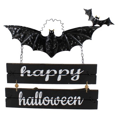 Northlight 17 Black Bat and Happy Halloween Metal Hanging Sign Wall Decor