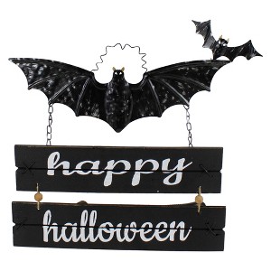 Northlight 17" Happy Halloween Black Bat Metal Wall Sign - 1 of 3