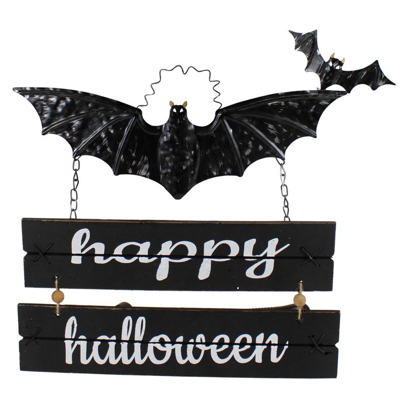 Northlight 17" Happy Halloween Black Bat Metal Wall Sign, 1 of 4