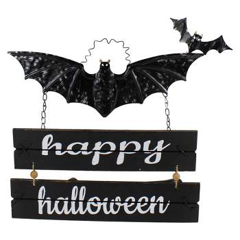 Northlight 17" Happy Halloween Black Bat Metal Wall Sign