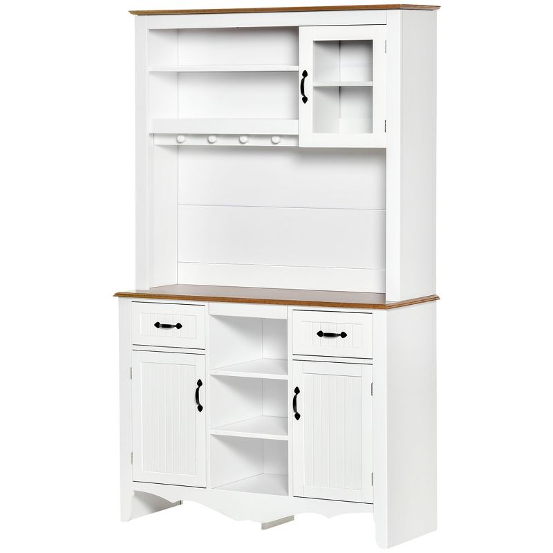 HOMCOM 71" Kitchen Buffet with Hutch, Farmhouse Style Storage Pantry with 2 Drawers, 3 Door Cabinets and 3 Shelves, White, 4 of 7
