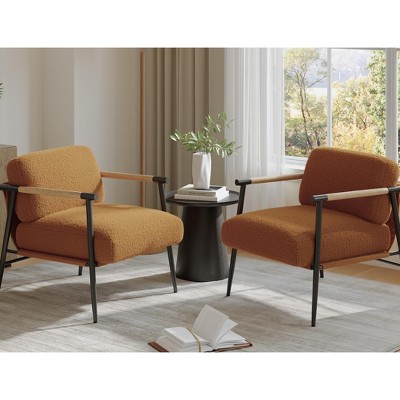GustoWave Modern Accent Chair, Comfy Chair with Metal Frame Wooden Armrest, Cozy Reading Chair with Soft Cushion, Single Chair