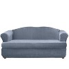 2pc Stretch Poly Striped T Cushion Sofa Slipcovers French Blue - Sure Fit: Machine Washable, Indoor Use, Zipper Closure - 3 of 4