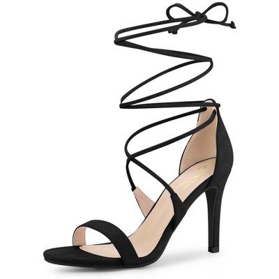 Perphy Stiletto High Heels Lace Up Sandals For Women Black 8 : Target